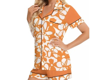 Women's Imitation Silk Pajama Set With Short Sleeve