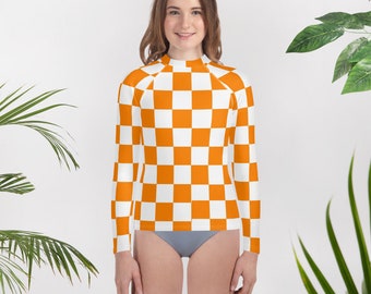 Tennessee Youth Rash Guard Orange and White Checkerboard