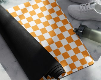 Checkerboard Orange and White Yoga mat