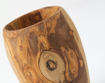 Wooden Mug handmade from Olive Wood, Wooden Cup Handmade for Warm or Cold Liquids, Wooden Pencil Holder