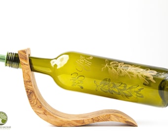 Vintage Bottle holder handmade of Olive Wood | BOTTLE HOLDER made of Olive Wood, Wood Curved Wine Bottle Holder