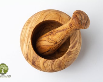 Garlic Press handmade from Olive Wood, Garlic Mortar and Pestle Garlic Grater, Garlic Crusher, Wooden Masher