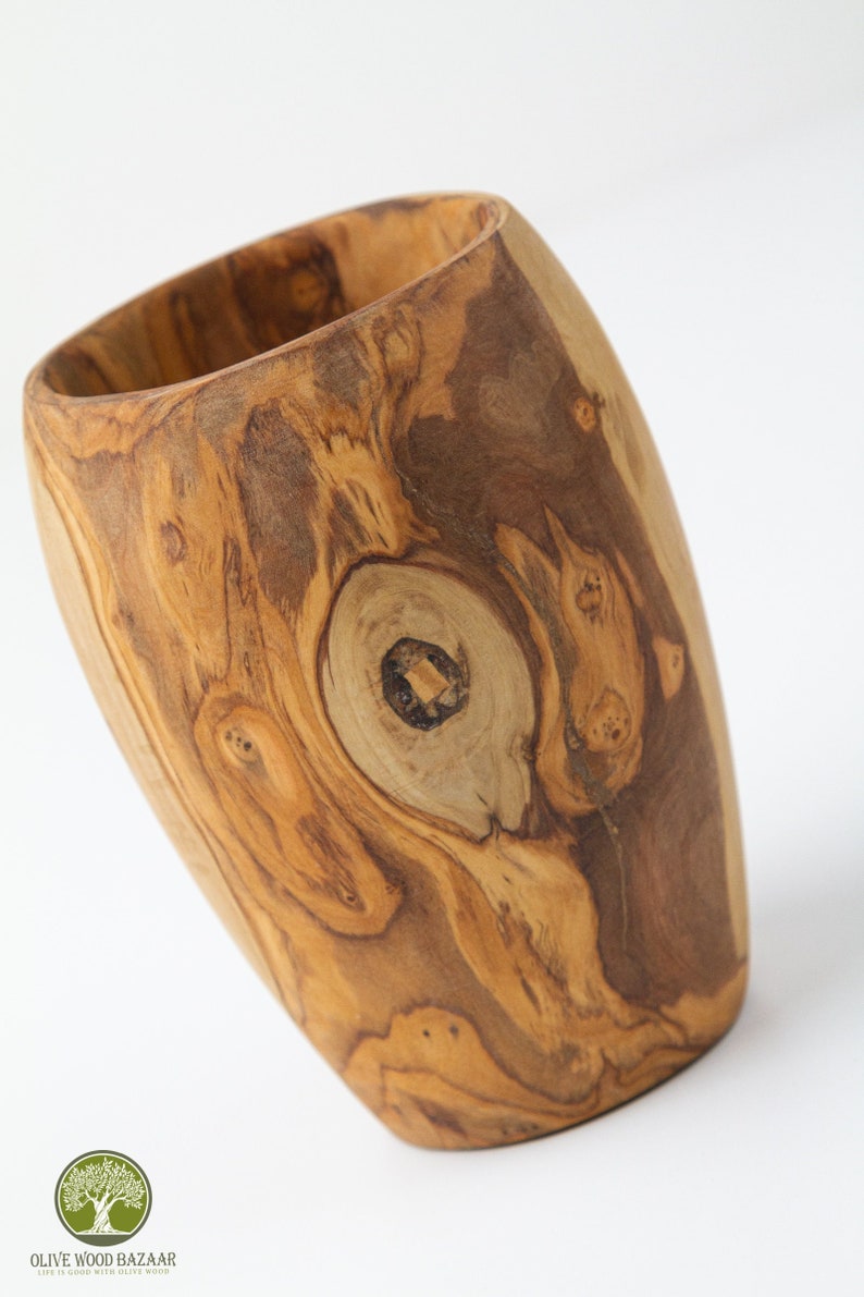 Wooden Mug handmade from Olive Wood, Wooden Cup Handmade for Warm or Cold Liquids, Wooden Pencil Holder image 1