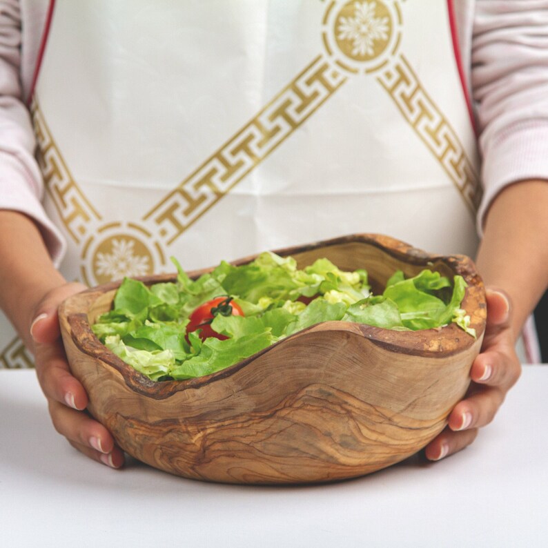 Large Olive Wood Bowl Handmade With 2 Salad Servers Olive Etsy