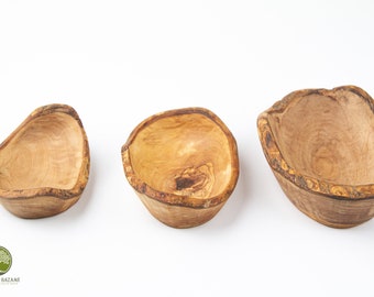 Olive Wooden Bowls Handmade,Set of 3 Wooden Bowls handmade from Olive Wood, small to medium sizes