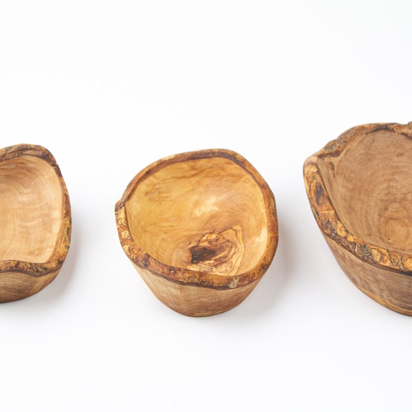 Olive Wooden Bowls Handmade,Set of 3 Wooden Bowls handmade from Olive Wood, small to medium sizes