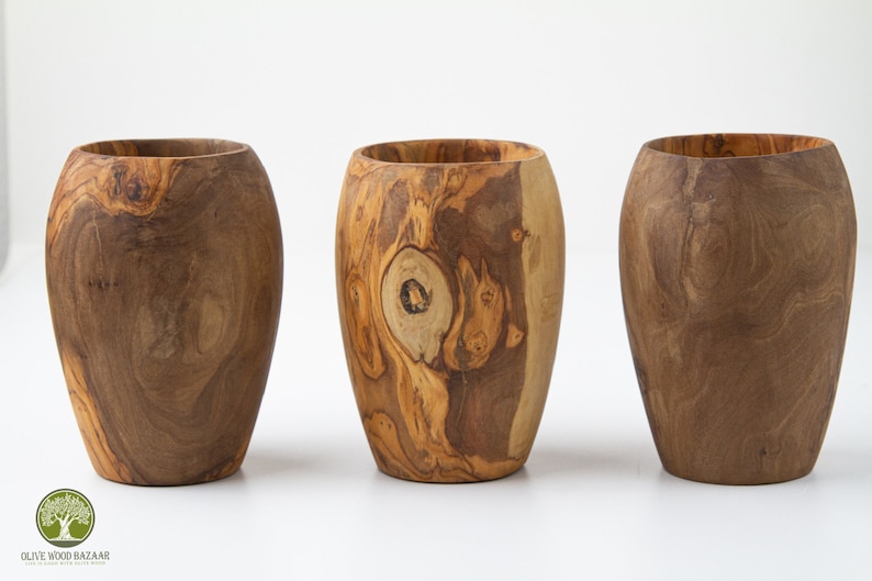 Wooden Mug handmade from Olive Wood, Wooden Cup Handmade for Warm or Cold Liquids, Wooden Pencil Holder image 3