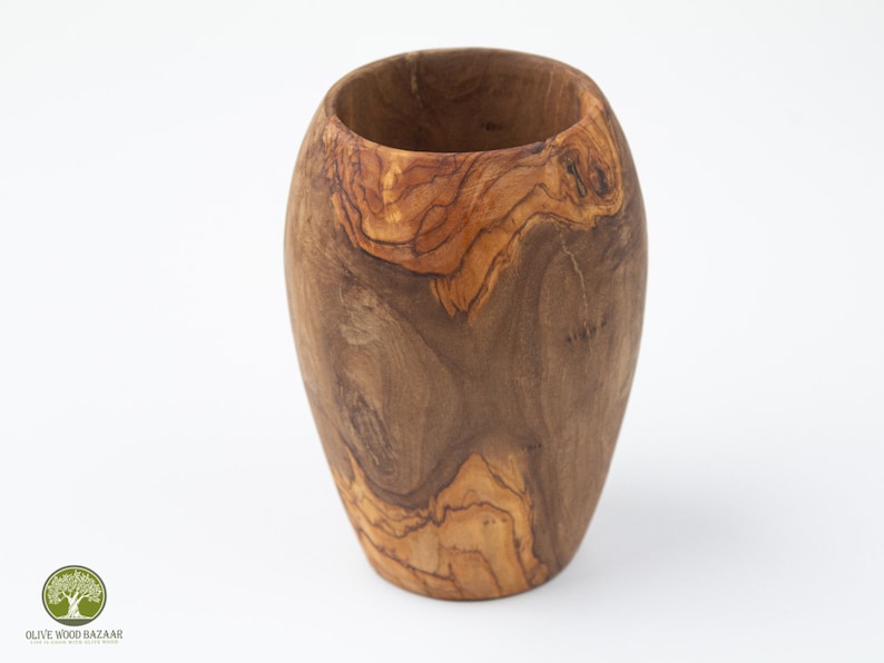 Wooden Mug handmade from Olive Wood, Wooden Cup Handmade for Warm or Cold Liquids, Wooden Pencil Holder image 5