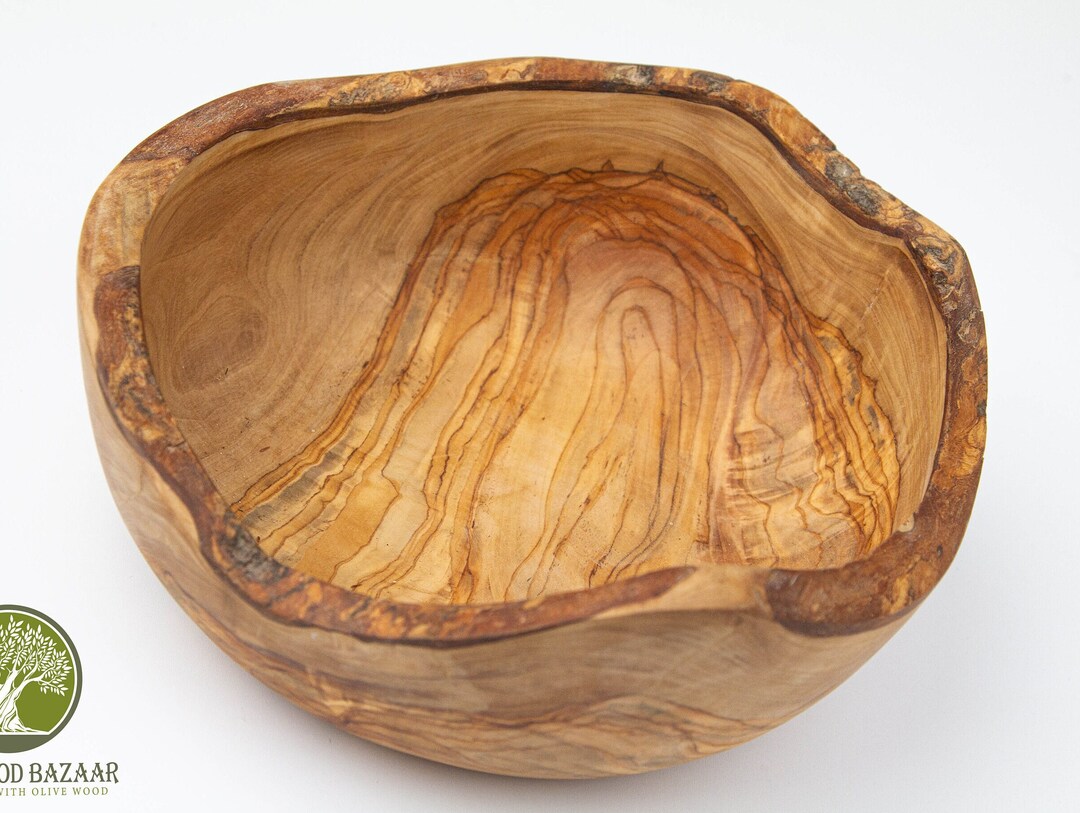 Large Olive Wood Bowl Handmade With 2 Salad Servers, Olive Wooden Bowls