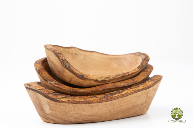 Olive Wooden Bowls Handmade,Set of 3 Wooden Bowls handmade from Olive Wood, small to medium sizes image 2