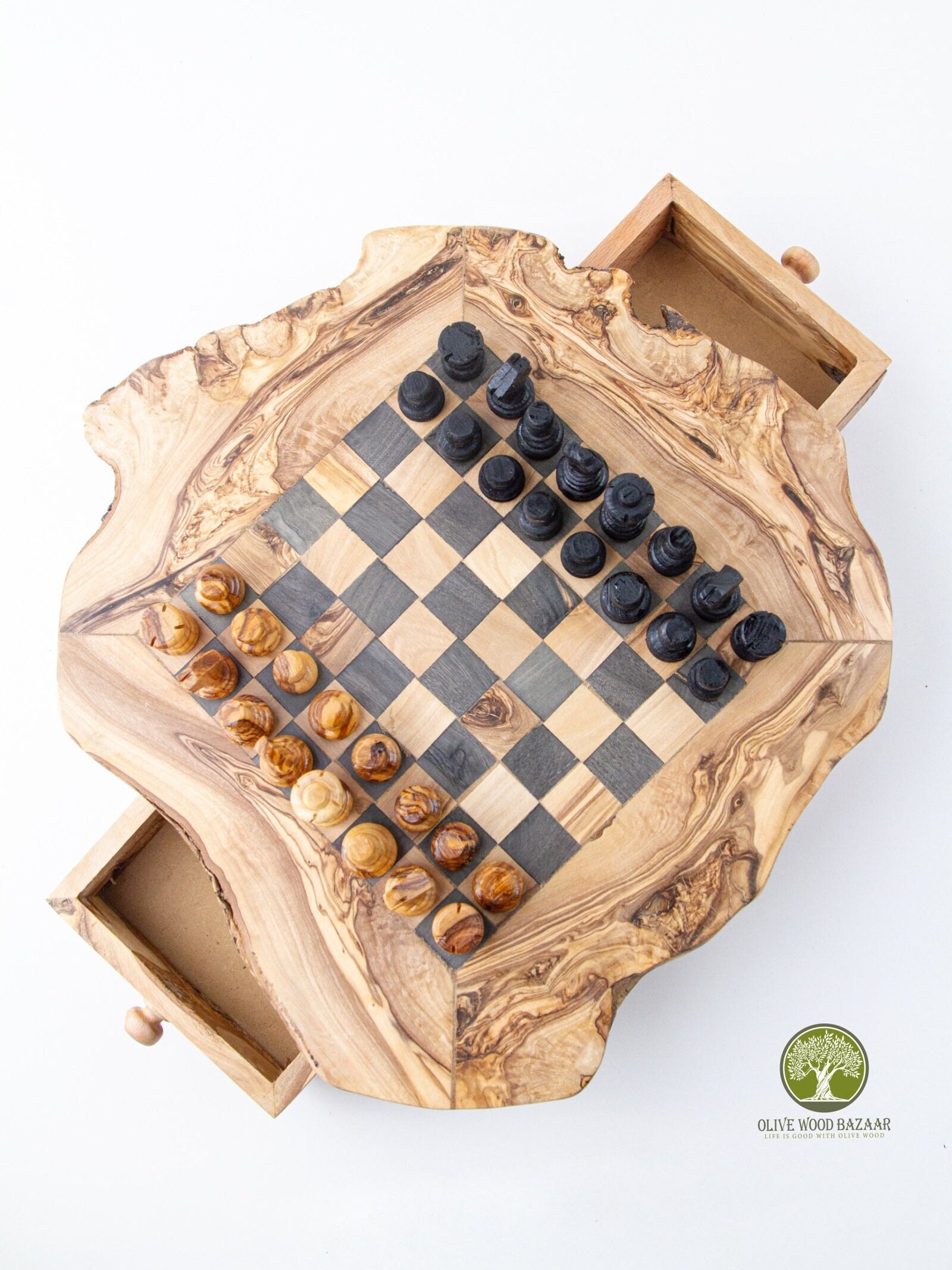 Olive Wood Handmade Chess Set (Available in 2 Sizes)