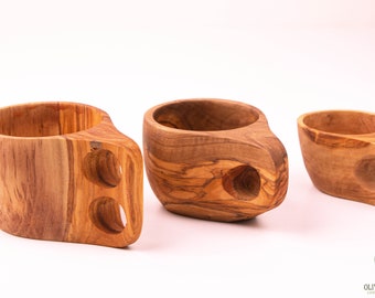 Set Of 3 Kuksa Cup hand carved from Olive Wood, Large Wooden Cups, Guksi, Wooden Camping Mug Gift