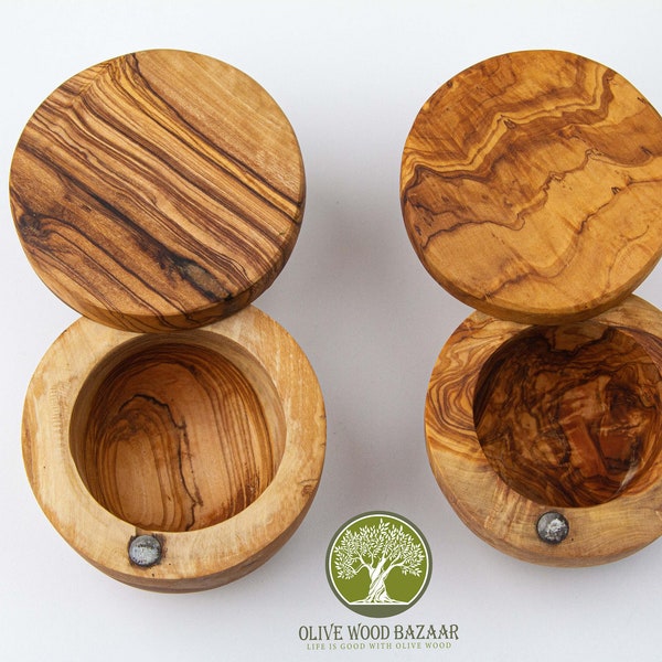 Spice Box, Salt Cellar handmade from Olive Wood, Salt box, Salt Holder, Recipe Box