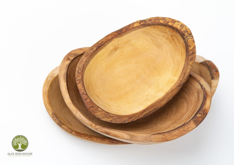 Olive Wooden Bowls Handmade,Set of 3 Wooden Bowls handmade from Olive Wood, small to medium sizes image 4