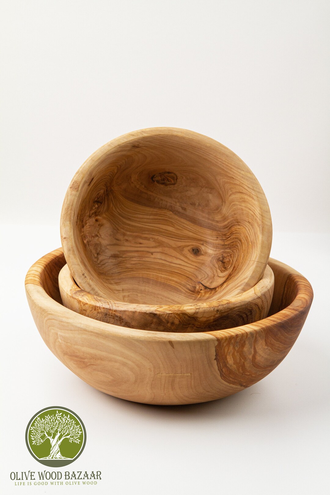 Olive Wooden Bowls Handmade, Fruit Bowls, Salad Bowl, Set of 3 Wooden