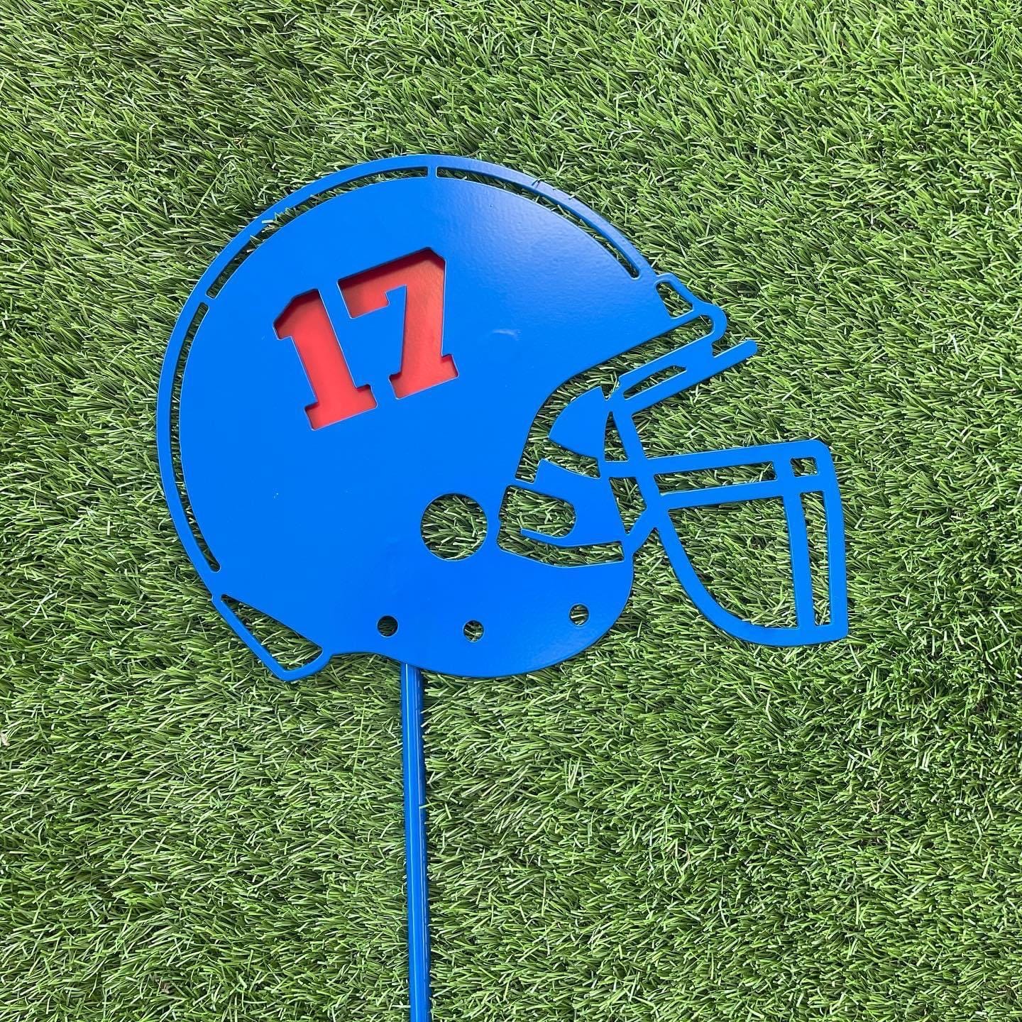 17 Josh Allen Yard Stake | Buffalo Football Yard Stake | Football Helmet Yard Stake | Buffalo Bills Decor | Josh Allen Gifts | Football Fans