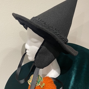 SMALL—Fancy vintage traditional Halloween witch hat with ear muffs