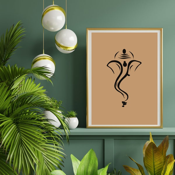 Minimalistic Ganesha digital print with neutral background | Indian Wall Décor | Desi Art| Hindu Holiday Gift Idea