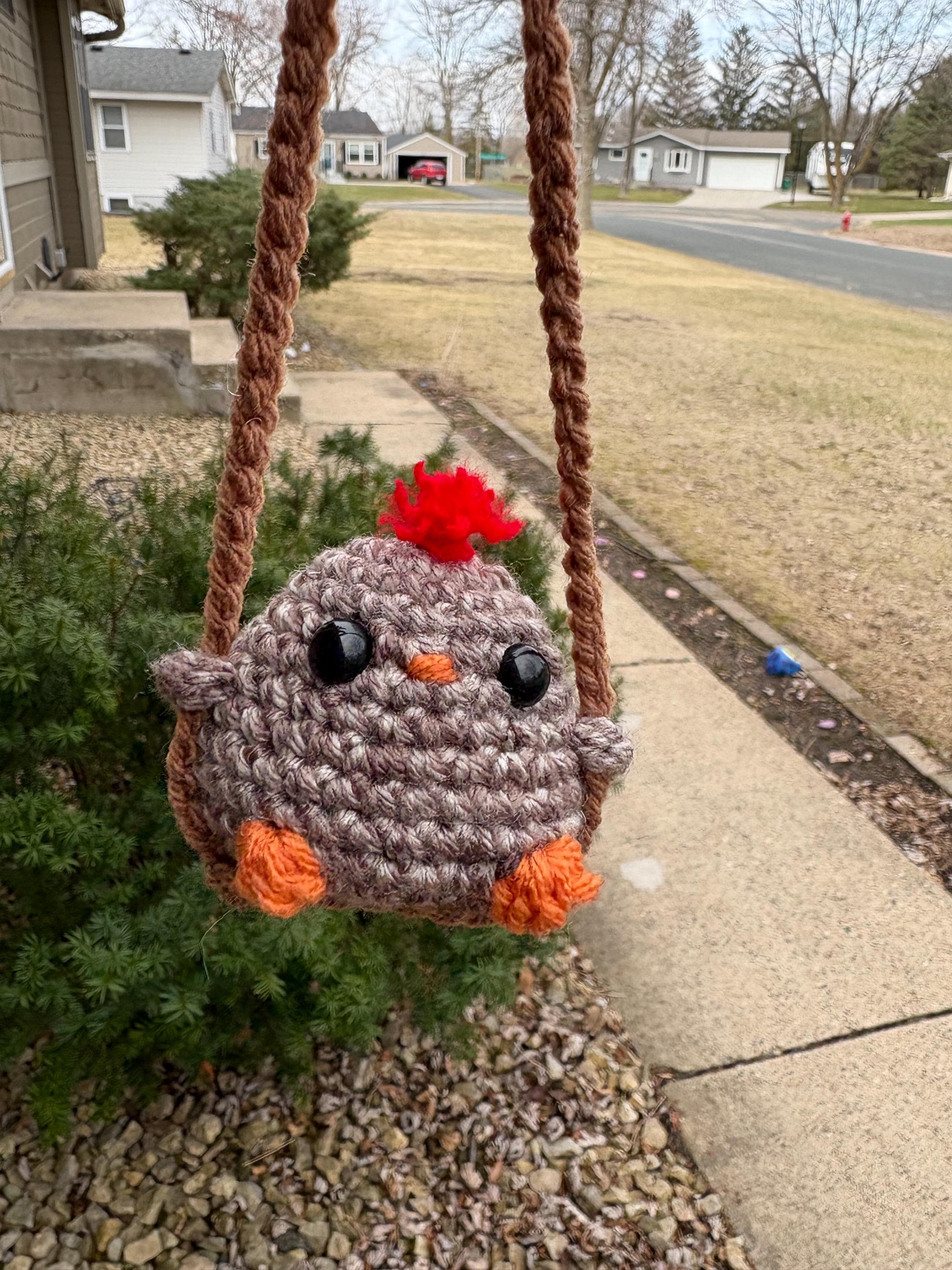 Crochet Chicken Car Hanging Ornament - Cute Swing Chick Rearview Mirror Decor, Handmade Gift