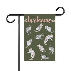 Cat garden flag  Cat lover yard flag  Yard decor Garden decor Garden flag with cats  Welcome flag with cat  Yard flag with cats