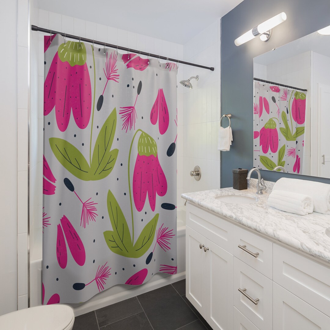 Girls Shower Curtain Colorful Flower Shower Curtain Polyester Shower ...
