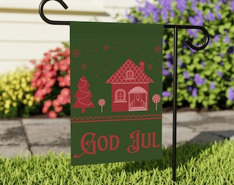 Christmas Swedish yard flag God Jul garden flag Folk art yard flag  Welcome yard flag Swedish welcome yard banner Christ yard decor