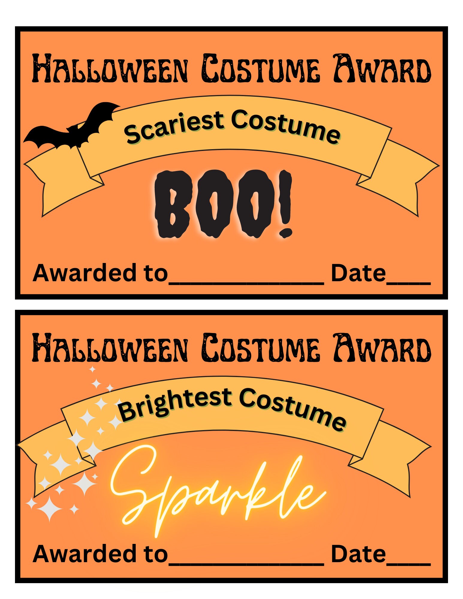 Halloween Costume Award Certificates Etsy