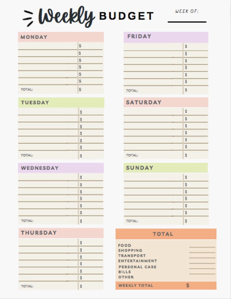 Budget Planner, Weekly Spending Tracker, Spending Tracker, Expense ...