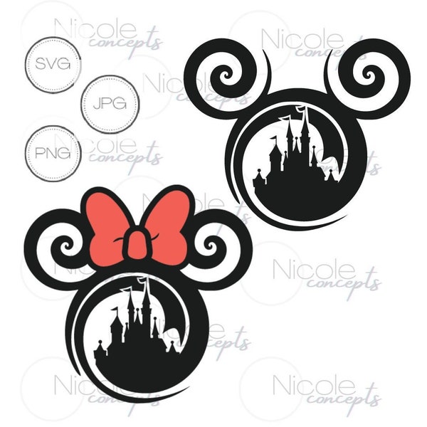 Mickey head swirl -Castle - Minnie logo Digital file SVG cut file - PNG and jpg download files-Vacation shirt Family Mickey mouse Magic-SVG