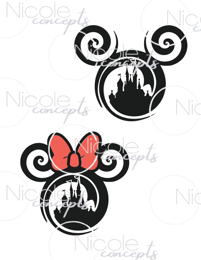 Mickey head swirl -Castle - Minnie logo Digital file SVG cut file - PNG and jpg download files-Vacation shirt Family Mickey mouse Magic-SVG image 1