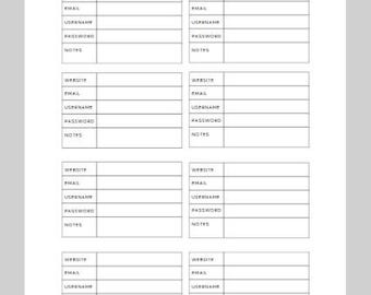 Password Tracker PDF Printable Password organizer log 8.5 x 11 in letter & A5 size, instant digital download, password keeper list