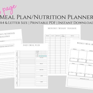 Meal Planner Nutrition Printable PDF Instant Download, Weekly Guide organizer Grocery Weight Tracker, Daily Meal Plan Fitness Template Goal