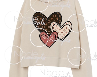 Designer Hearts PNG Instant digital download file for Sublimation Valentine Shirt Louis Lux Logo Boujee Heart Design