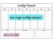 Blank Weekly planner one-page calendar template 8.5 x 11 in PDF printable Mon-Sun organizer page digital instant download with notes section