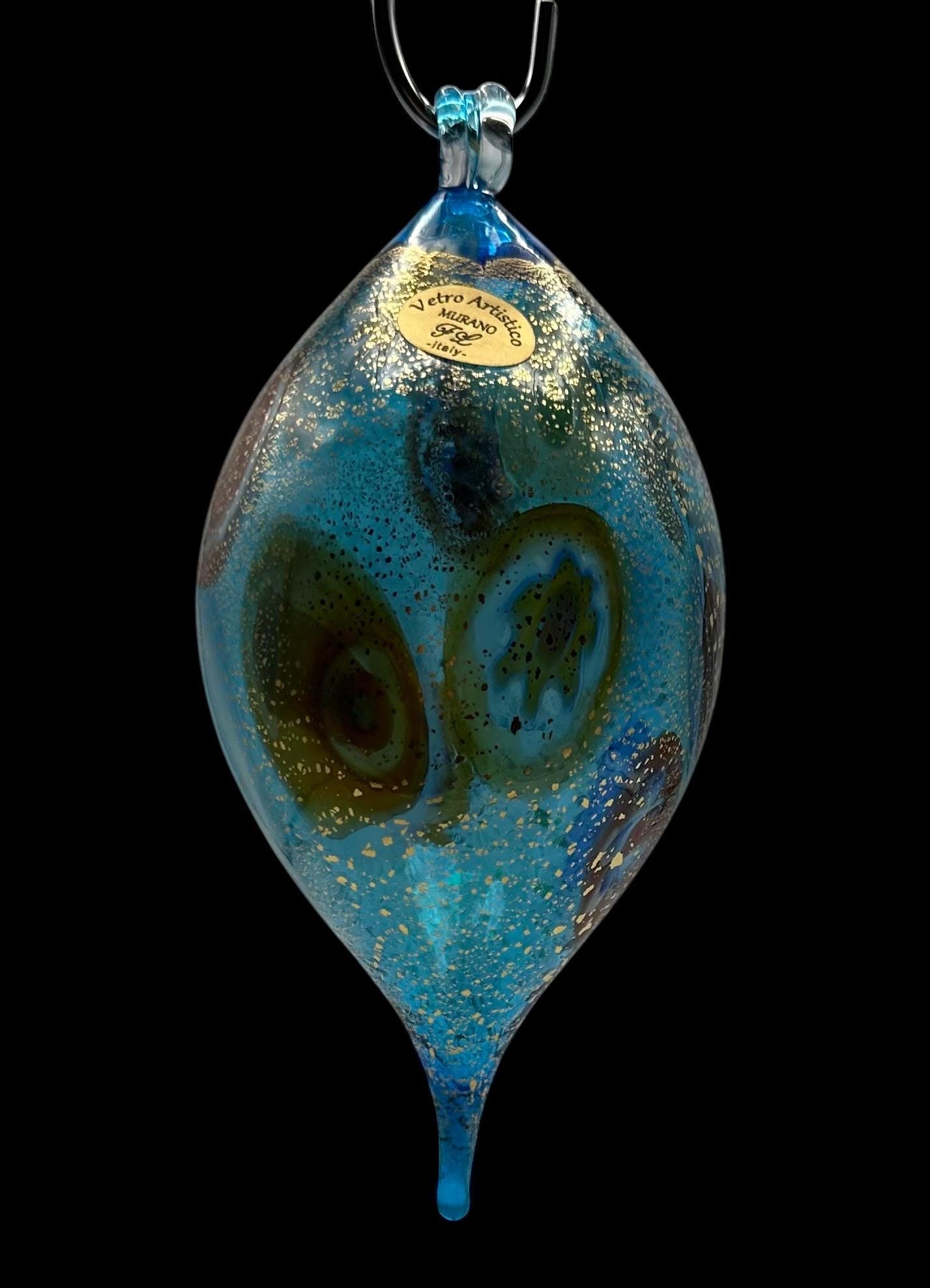 ムラーノ　Vetro Artistico Vetro Artistico Murano Blue Teardrop Glass Millefiori Ornament W