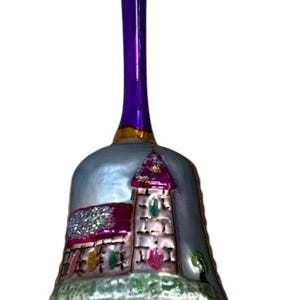 Rare Purple/Blue Christopher Radko CHURCH BELL 93-295-1 Glass Christmas Ornament