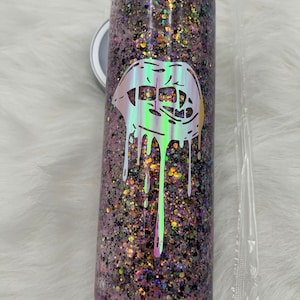 20 oz Glass Vampire snow globe tumbler with glow in the dark glitter