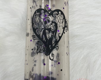 Vaso de cristal con forma de globo de nieve Jack Skellington y Sally de 20 oz