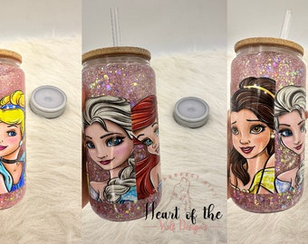 Princesses 16 oz Glass Snowglobe tumbler