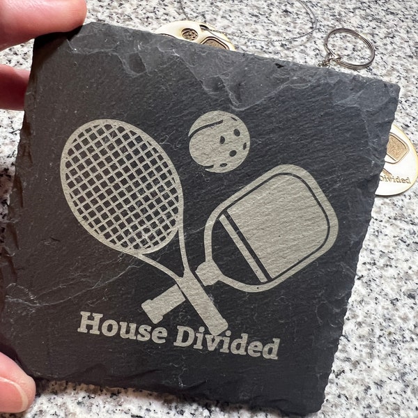 Pickle Ball * Tennis- Gift “House Divided” Icon.  Perfect for those who love both Tennis and Pickleball. Coaster- Ornament- Keychain Options