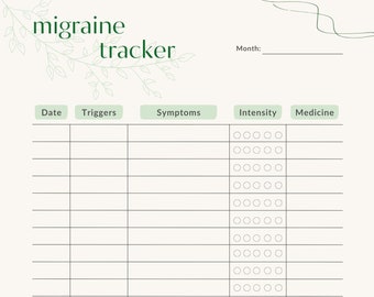 Migraine & Headache Tracker | Symptoms, Triggers Log (Digital Download)