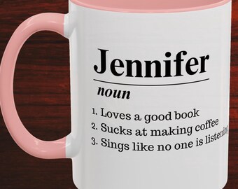 Custom Accent Coffee Mug with Name and Three Point Definition, Personalized Gift for Family, Friends or Co-workers, White Ceramic Cup, 11oz