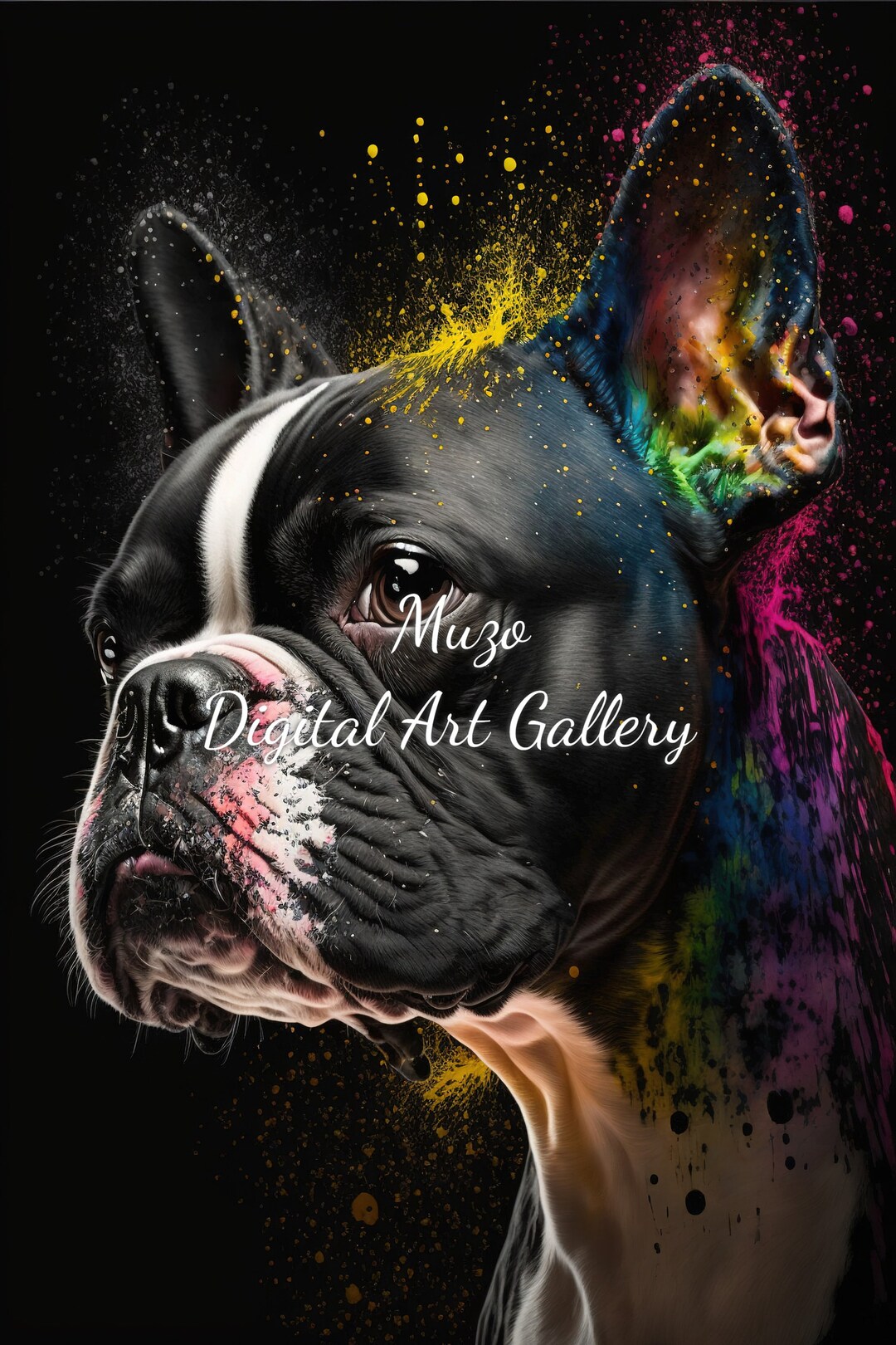 Boston Terrier, Oil Painting, Rainbow Colors, Wall Art, Digital Art