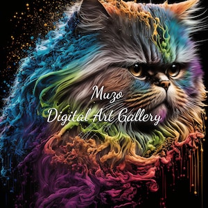 Persian Cat, oil painting, rainbow colors, wall art, digital art, digital download, cat, download, personal or commercial use, 5 .png files
