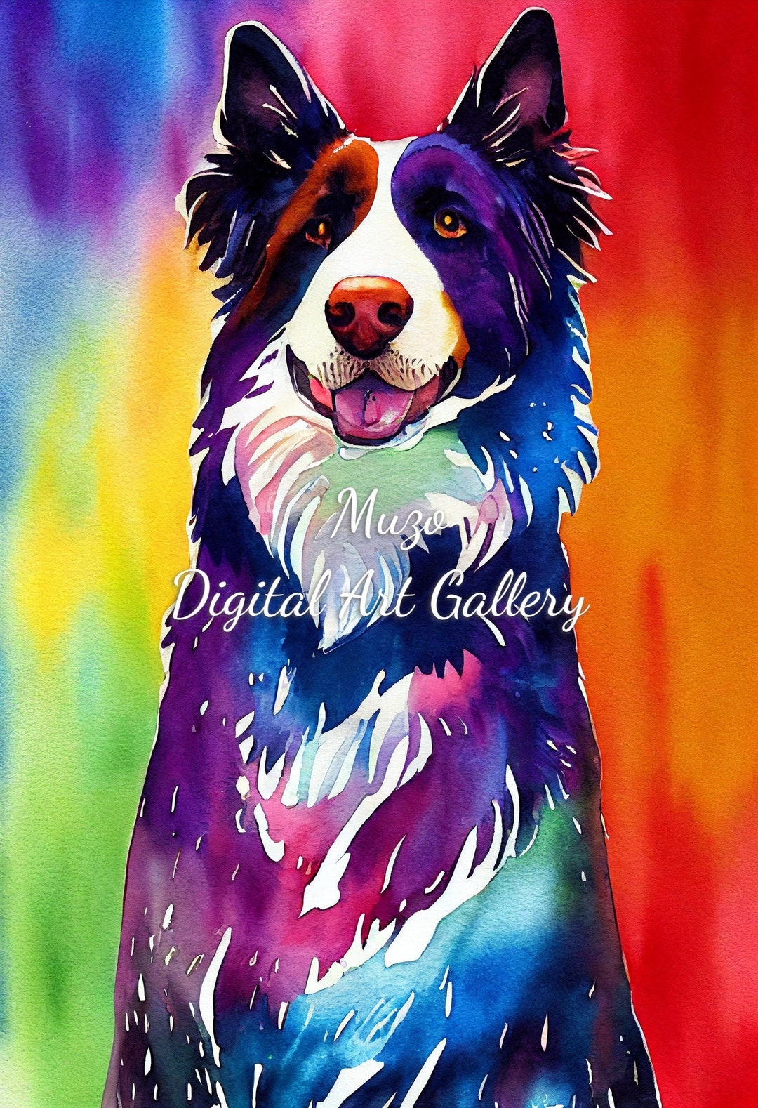 Watercolor, Painting, Digital Art, Digital Download, Border Collie, Dog