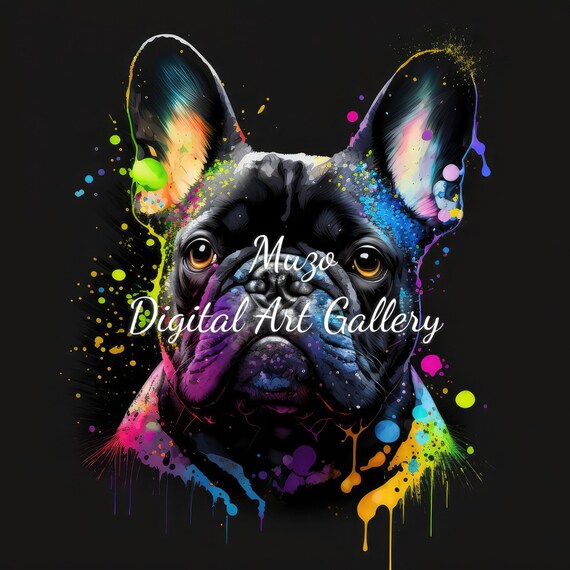 French Bulldog Oil Painting With Rainbow Colors Paint Splash