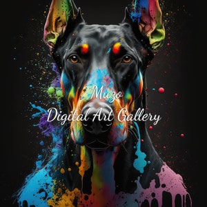 Dobermann #2, oil painting, rainbow colors, wall art, digital art, digital download, dog, deco art, personal or commercial use, 5 .png files