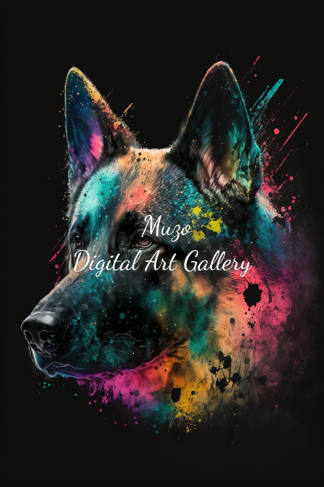 German Shepherd Oil Painting Rainbow Colors Paint Splash Etsy