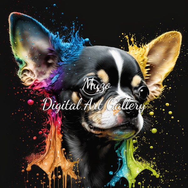 Chihuahua, peinture à l’huile, couleurs arc-en-ciel, art mural, art numérique, téléchargement numérique, chien, téléchargement, usage personnel ou commercial, fichiers 5 .png