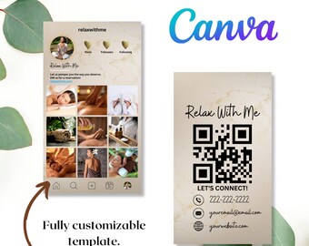 Instagram Business Card, IG Business Card, Spa Business Card, QR Code Business Card, Canva Template